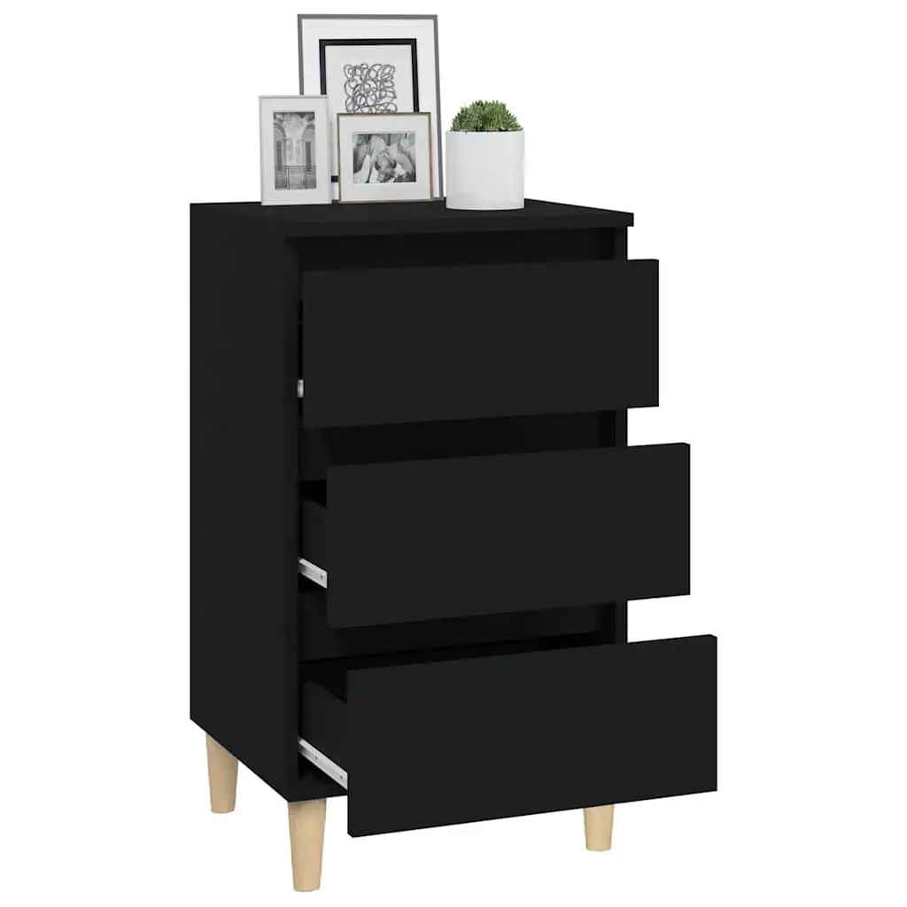 Bedside Cabinet Black Engineered Wood 40x35x70 cm 3 Drawers Storage