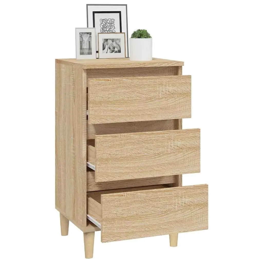 Bedside Cabinet Brown Engineered Wood 3 Drawer Nightstand