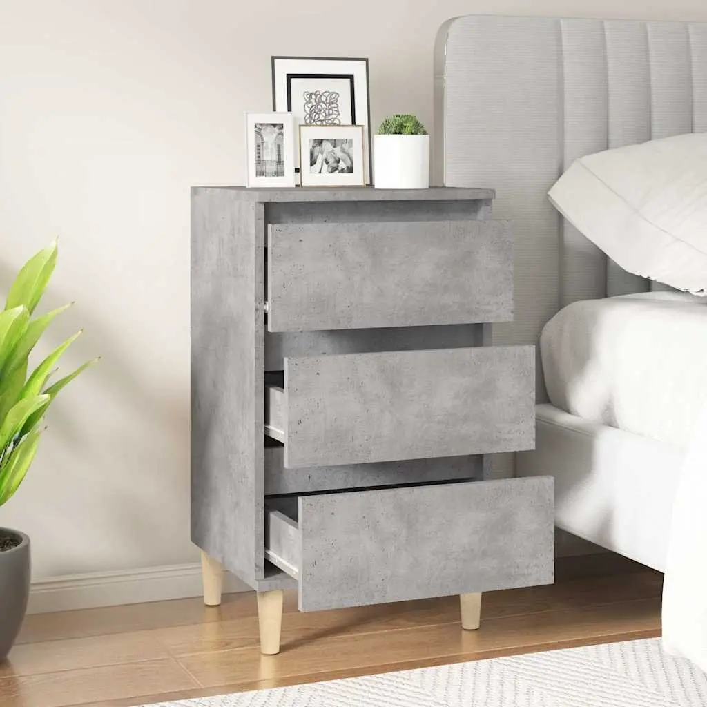 Engineered Wood Nightstand Grey 3 Drawer Bedside Cabinet 40x35x70cm