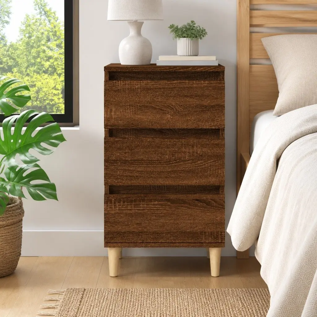 Bedside Cabinet Brown Oak 40x35x70 cm 3 Drawer Organiser