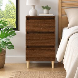 Bedside Cabinet Brown Oak 40x35x70 cm Storage Nightstand 3 Drawer Organiser