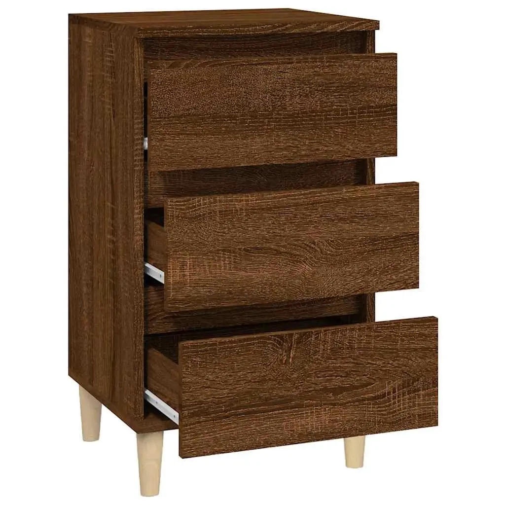 Bedside Cabinet Brown Oak 40x35x70 cm 3 Drawer Organiser