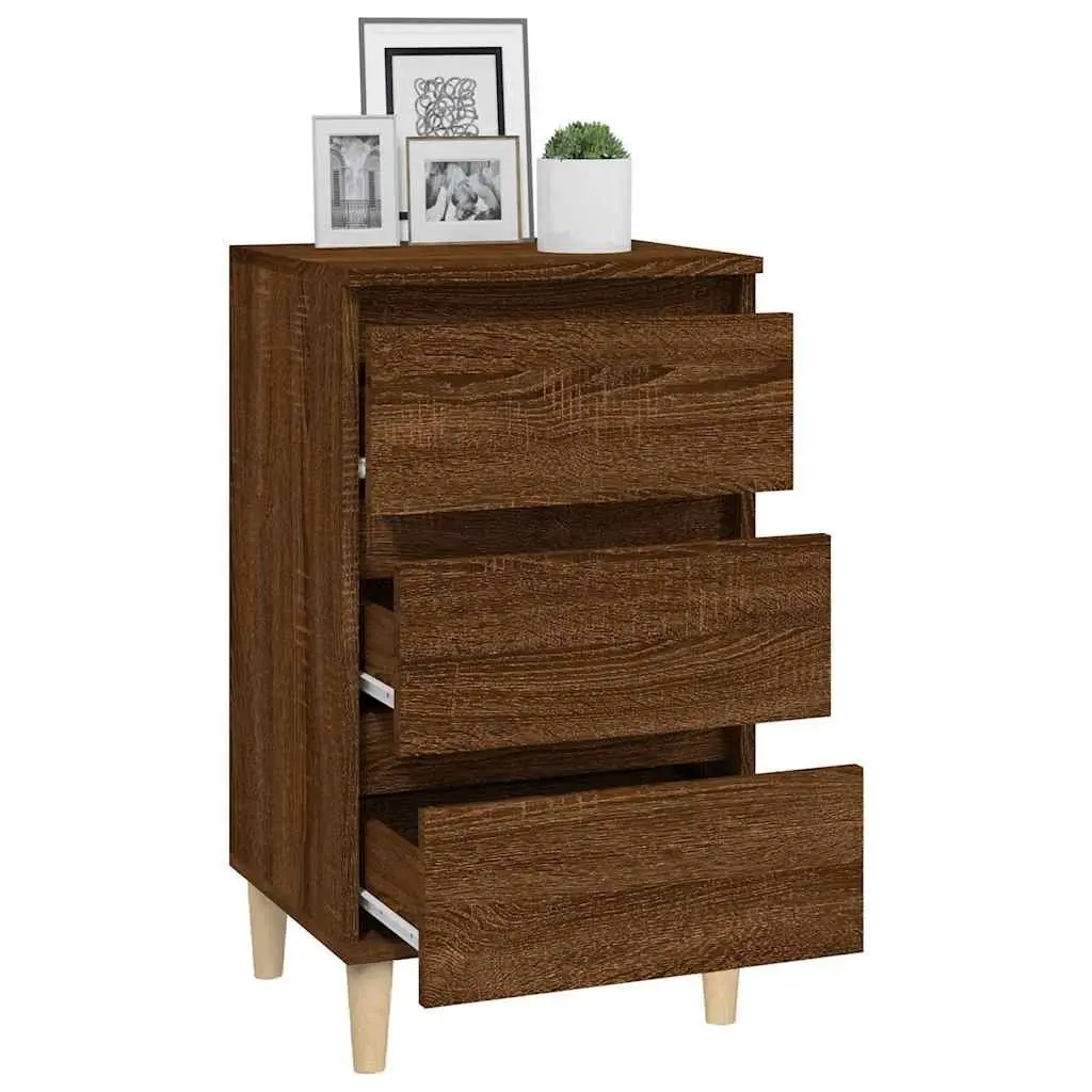Bedside Cabinet Brown Oak 40x35x70 cm 3 Drawer Organiser