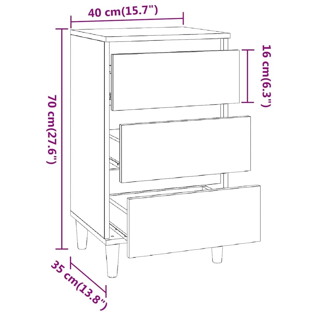 Bedside Cabinet Brown Oak 40x35x70 cm 3 Drawer Organiser