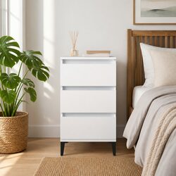 Friendly White Nightstand with 3 Drawers – Perfect for You 40x35x70cm