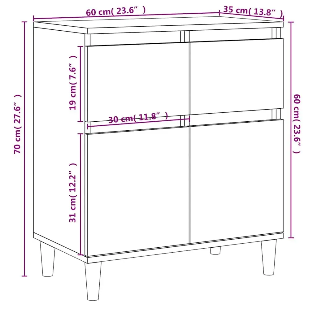 Sideboard Black 60x35x70 cm Buffet Cabinet Storage Cupboard 2 Drawers 2 Doors