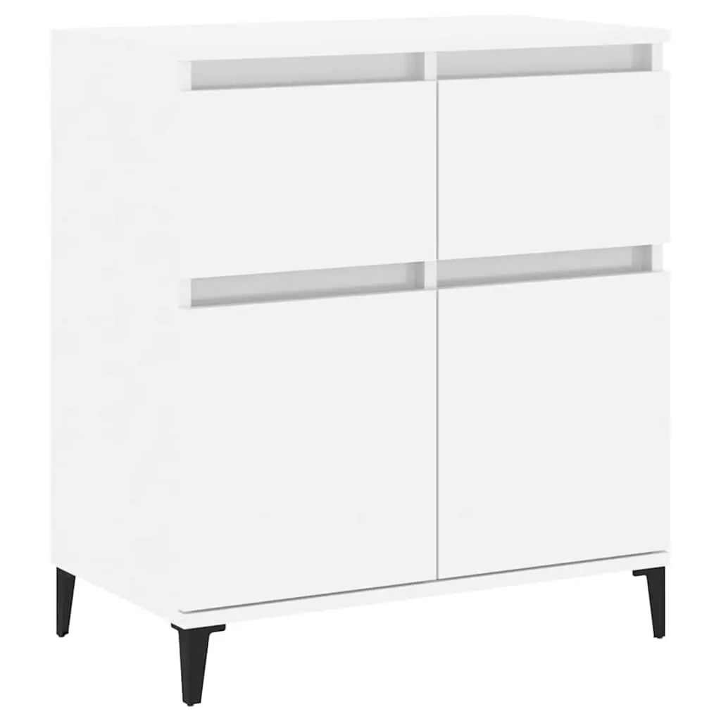 White Sideboard Storage Cabinet 60x35x70cm High Gloss Engineered Wood 2 Drawer