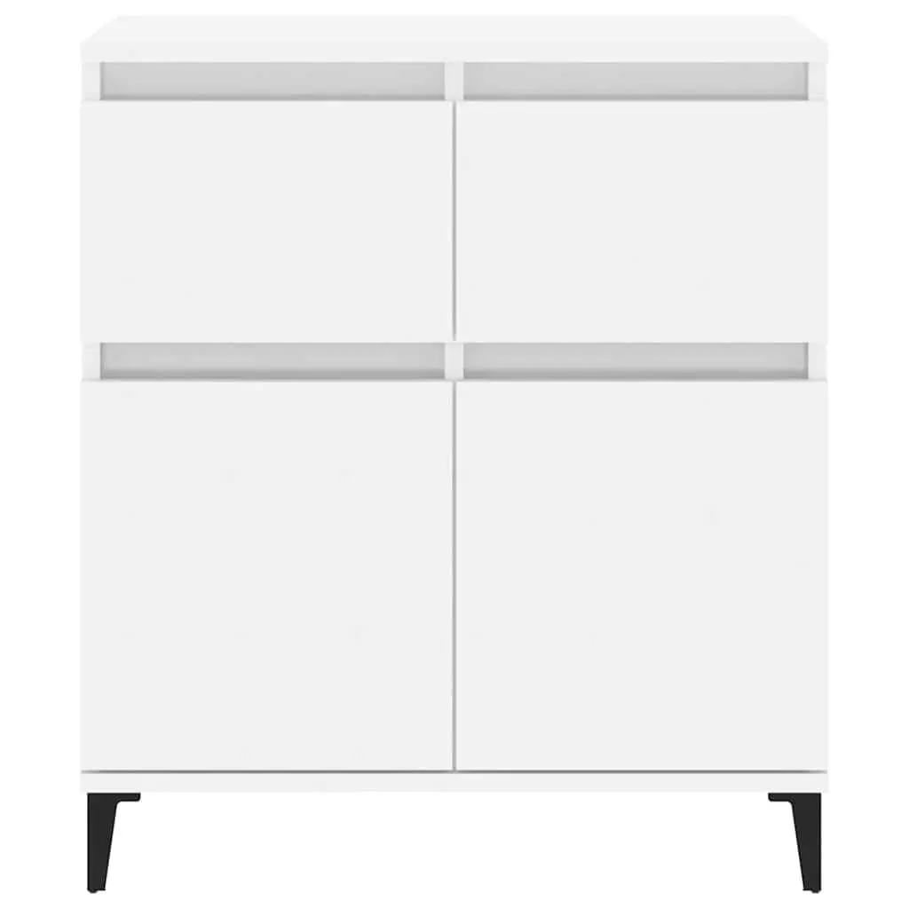 White Sideboard Storage Cabinet 60x35x70cm High Gloss Engineered Wood 2 Drawer