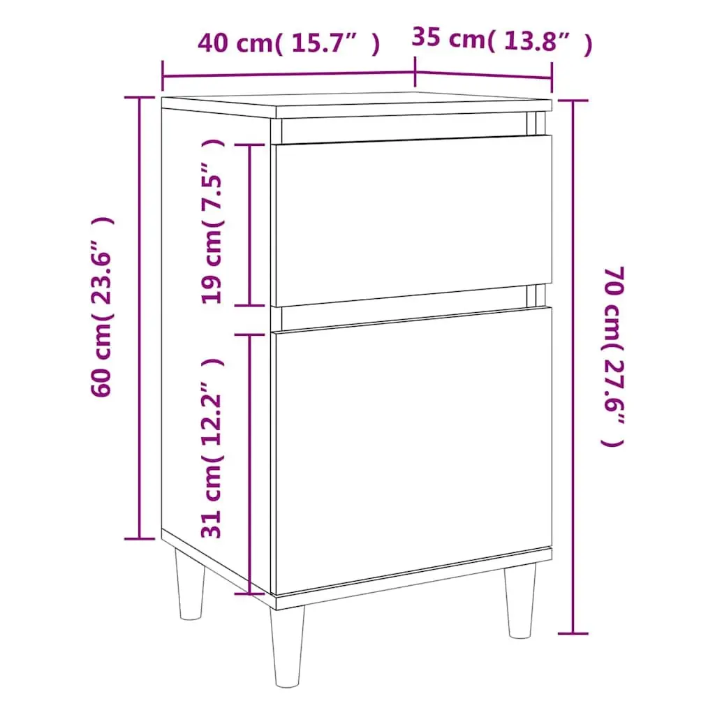 Bedside Cabinet Black Engineered Wood 40x35x70cm