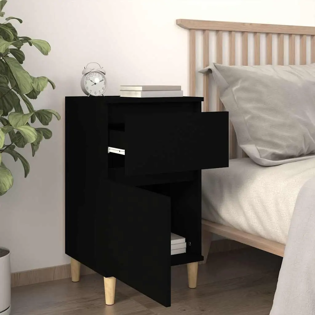 Bedside Cabinets Black Nightstands 2 Pieces Storage Organiser 40 x 35 x 70 cm