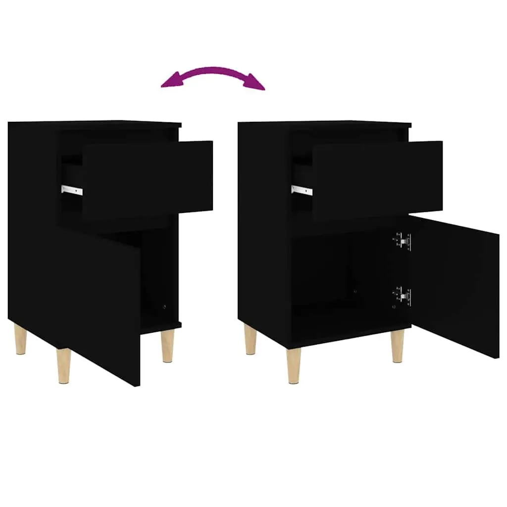 Bedside Cabinets Black Nightstands 2 Pieces Storage Organiser 40 x 35 x 70 cm