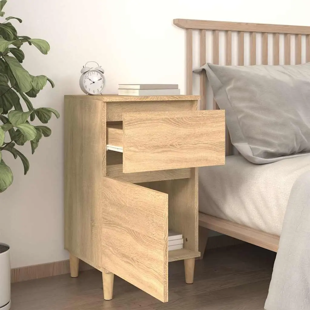 Bedside Table Cabinet Brown Engineered Wood Storage Nightstand 40 x 35 x 70 cm