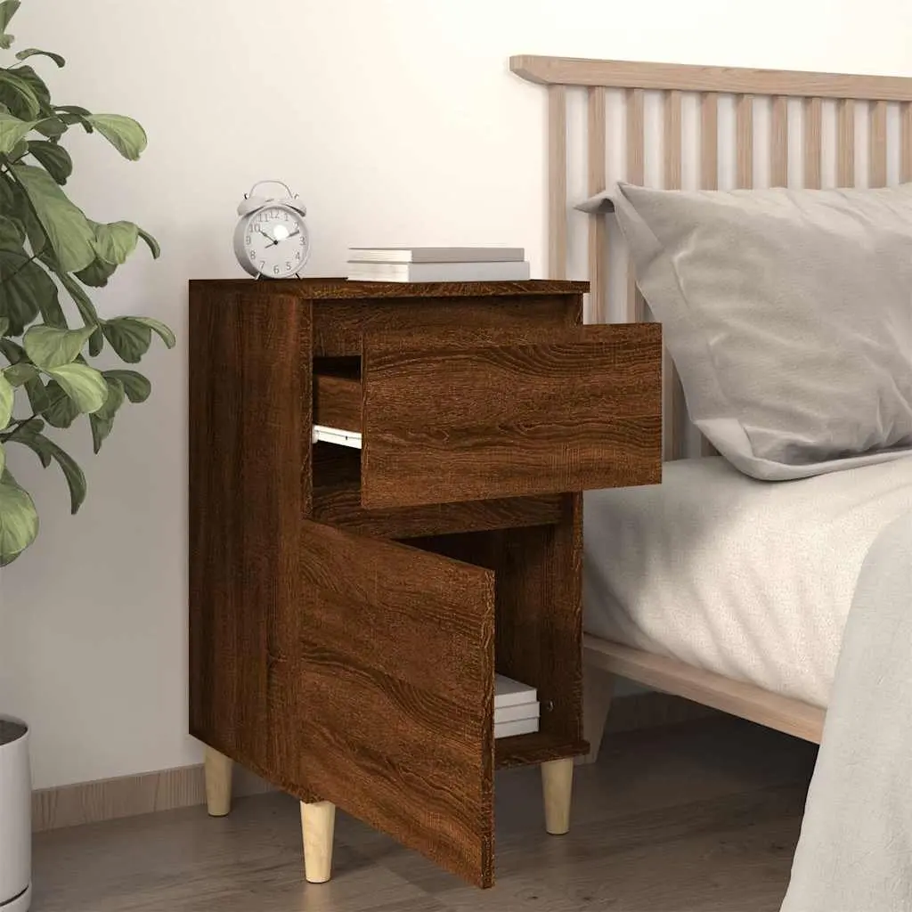 Bedside Table Brown Oak Storage Nightstand 40x35x70cm