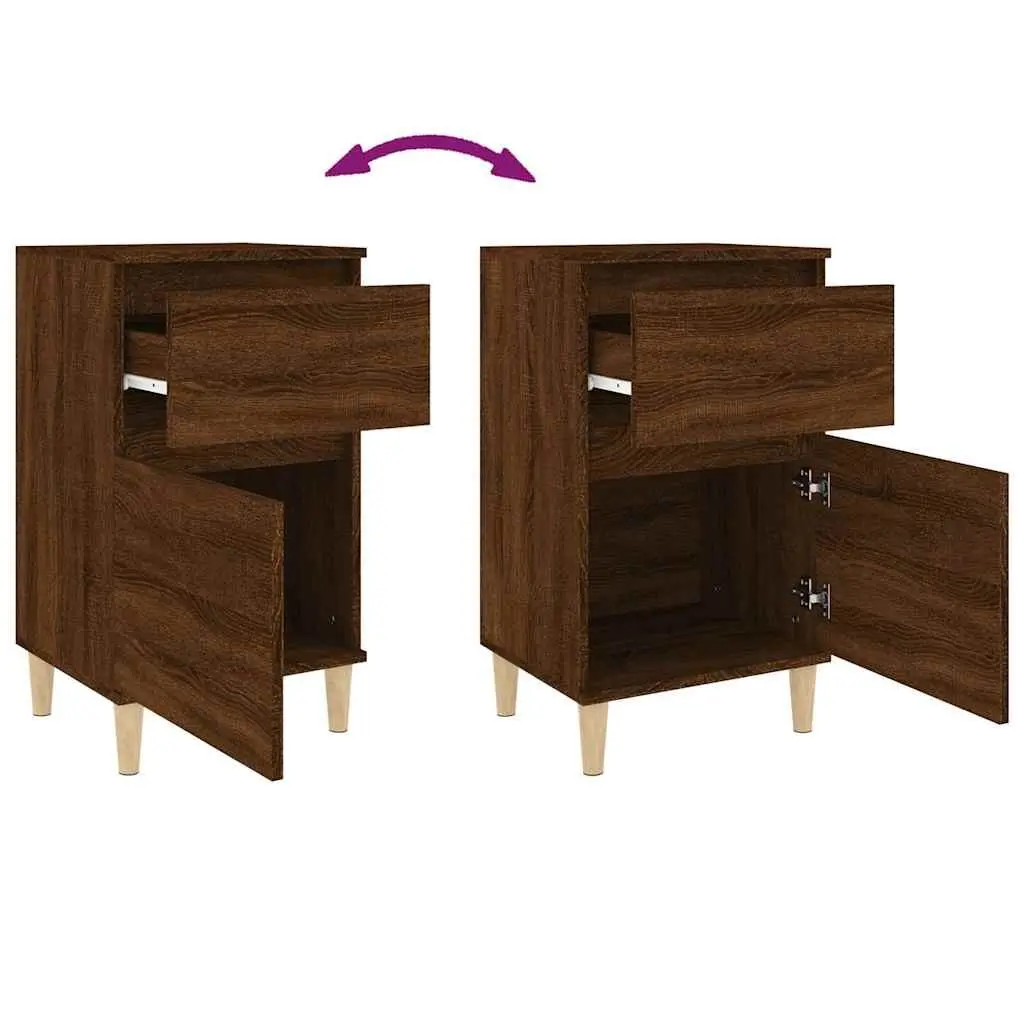 Bedside Table Brown Oak Storage Nightstand 40x35x70cm