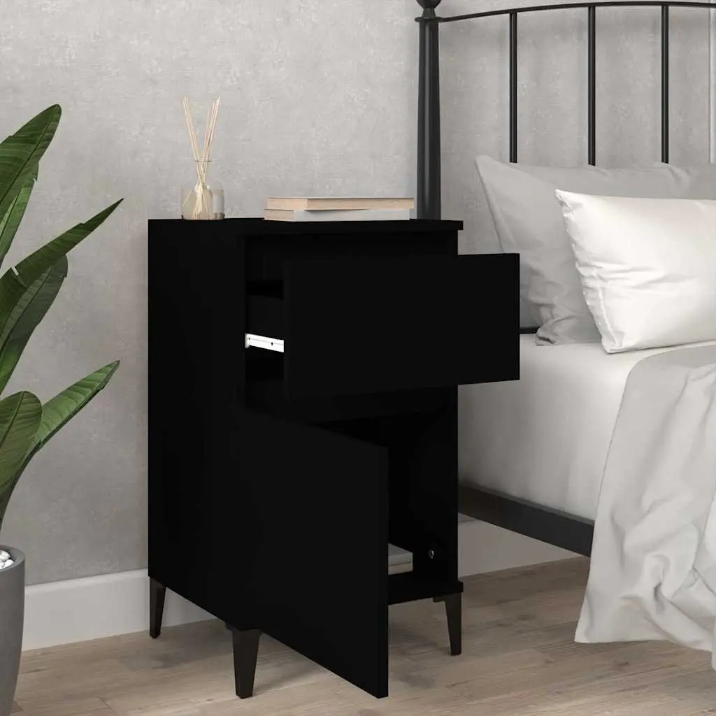 Bedside Cabinet Black Engineered Wood Storage Organiser 40x35x70cm