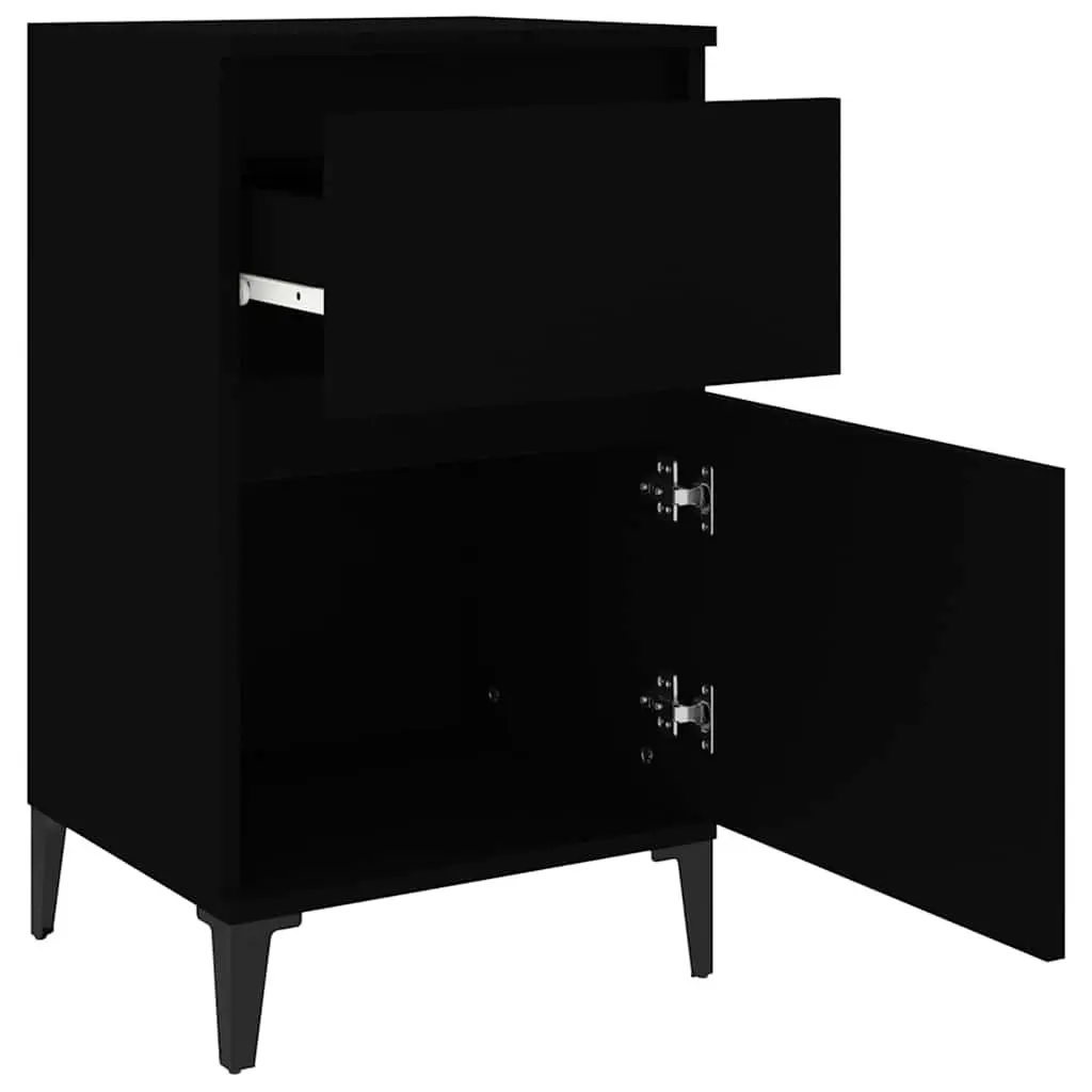 Bedside Cabinet Black Engineered Wood Storage Organiser 40x35x70cm