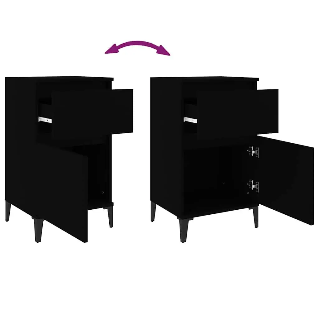 Bedside Cabinets Black Storage 40x35x70 cm Set of 2