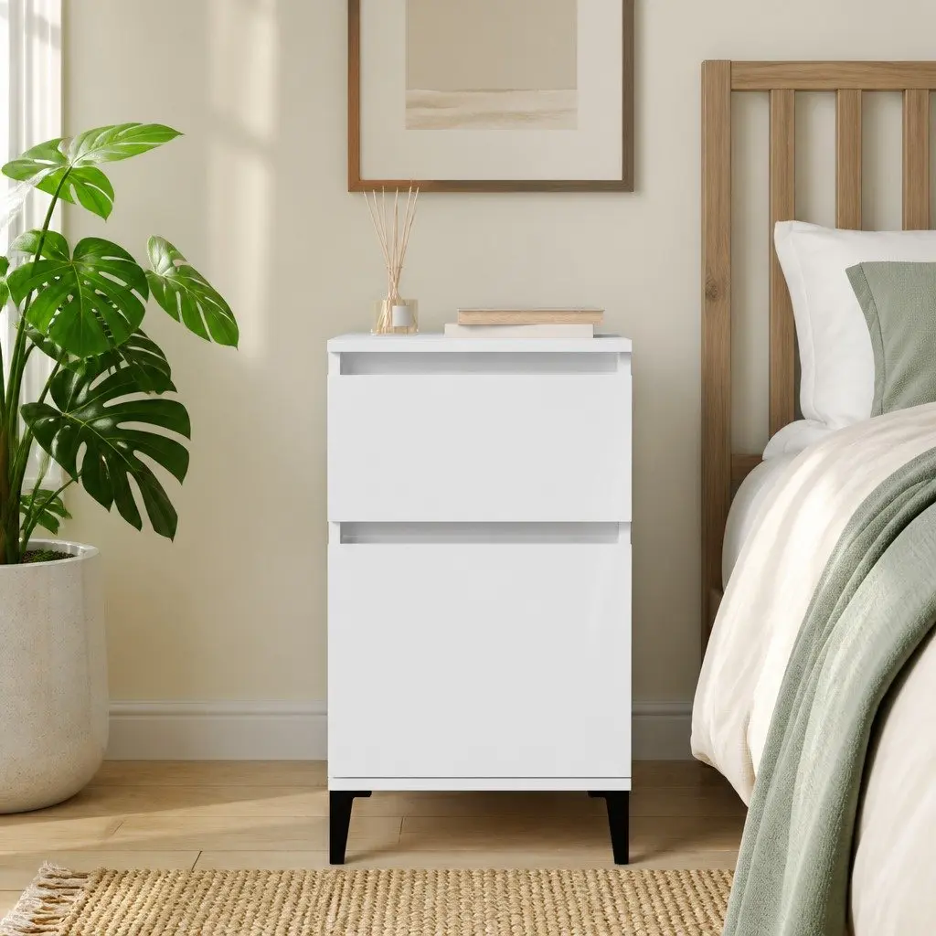 Bedside Cabinet White High Gloss Storage Table 40 x 35 x 70 cm