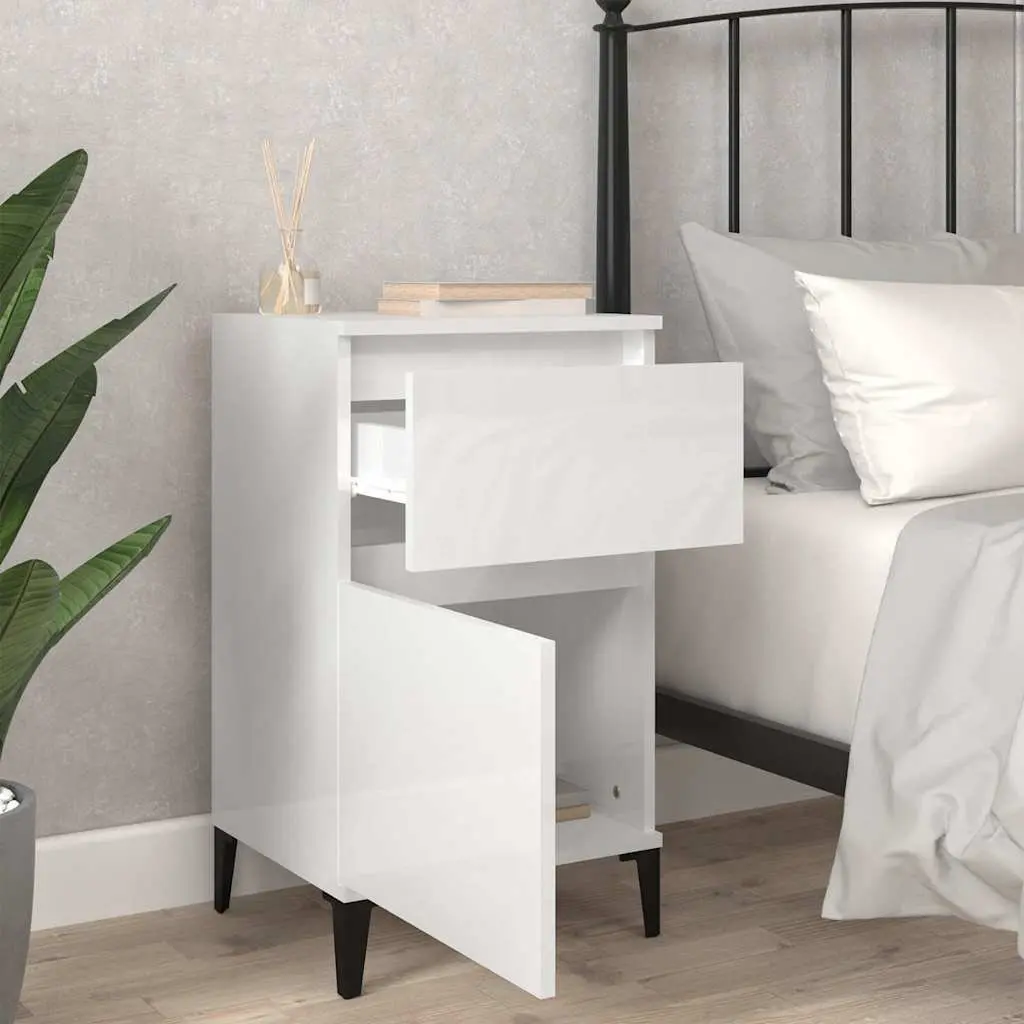 Bedside Cabinet White High Gloss Storage Table 40 x 35 x 70 cm