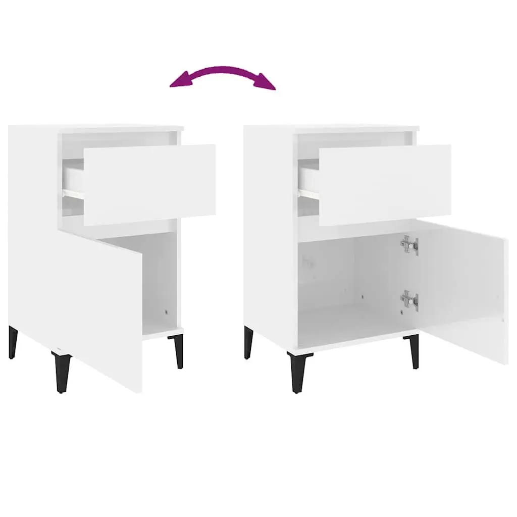 Bedside Cabinet White High Gloss Storage Table 40 x 35 x 70 cm