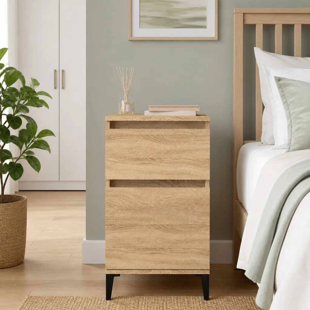 Bedside Cabinet Brown Engineered Wood Nightstand Storage Drawer 40 x 35 x 70 cm