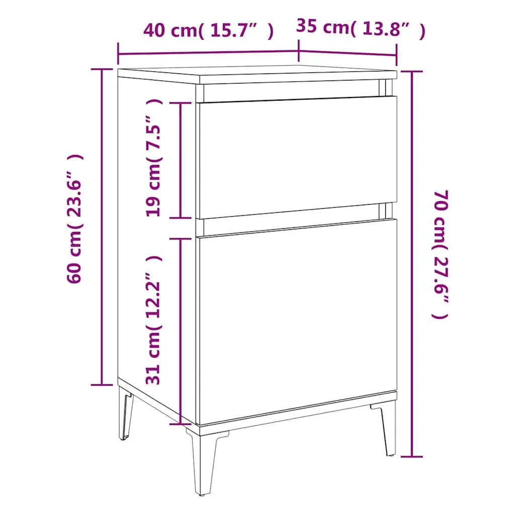 Bedside Cabinets Brown 2 Piece Storage Nightstand 40x35x70 cm