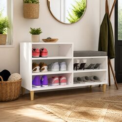 Shoe Cabinet White 102x36x60cm Engineered Wood Storage Organiser 5 Compartments