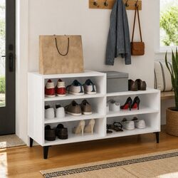 Shoe Cabinet White High Gloss 5 Shelves Engineered Wood Storage Organiser Unit