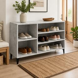 Shoe Cabinet Grey Engineered Wood Storage Organiser Hall Bench Compartments
