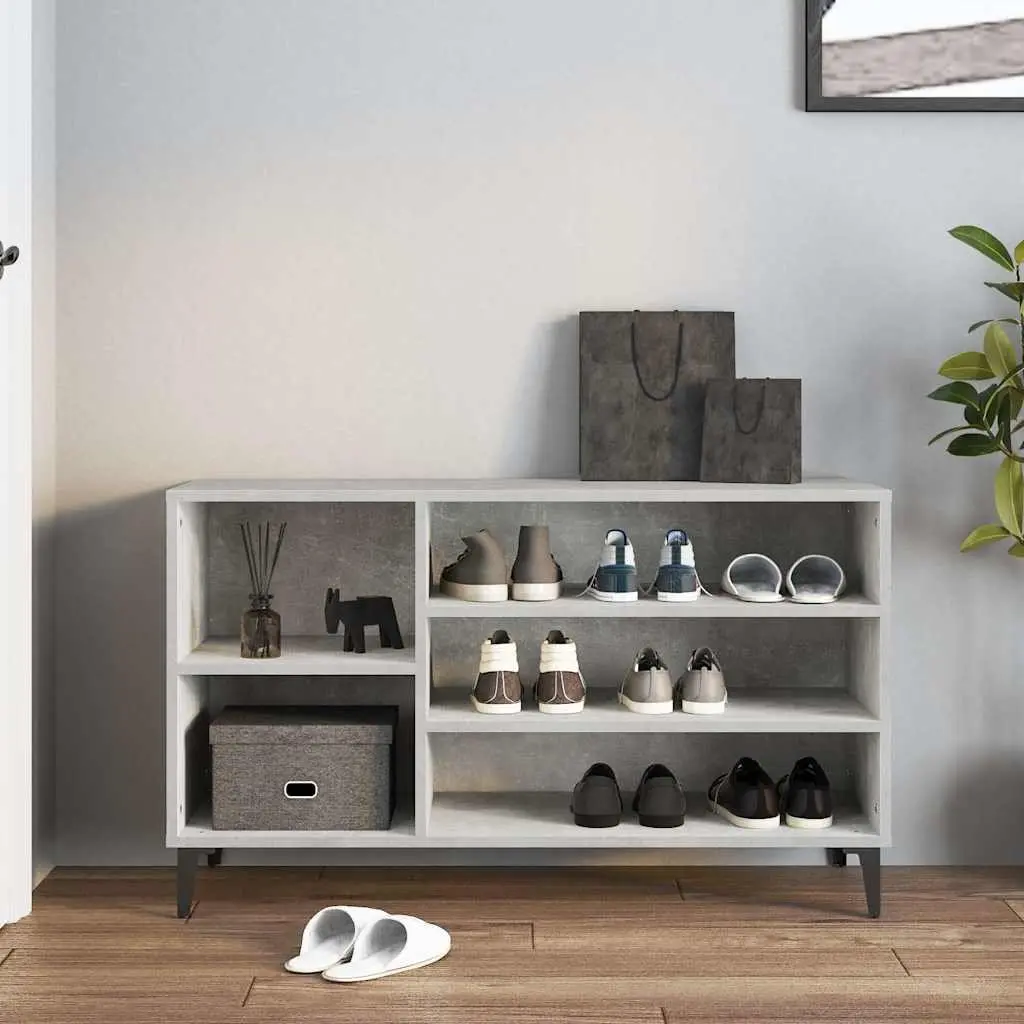 Shoe Cabinet Grey Engineered Wood Storage Organiser Hall Bench Compartments