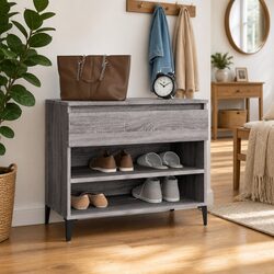 Shoe Cabinet Grey Engineered Wood Storage Hallway Furniture 70x36x60 cm