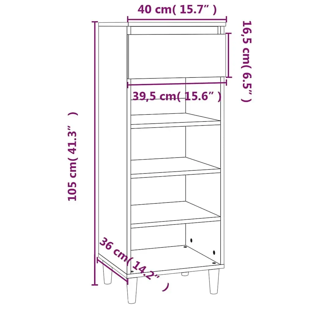 Shoe Cabinet Storage Organiser White 40x36x105cm Engineered Wood 4 Shelf Drawer