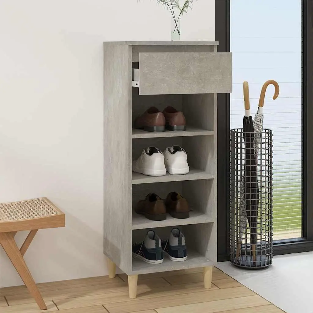 Shoe Cabinet Storage Organiser Grey Wooden 4 Shelves 1 Drawer