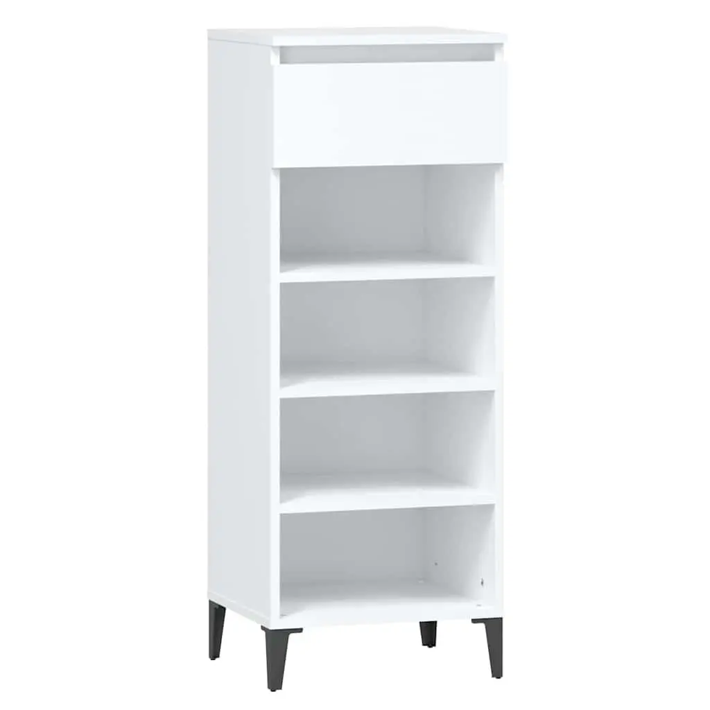Shoe Storage Cabinet White Engineered Wood 40x36x105cm Metal Frame with Drawer