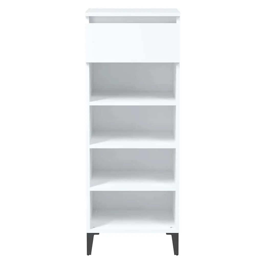 Shoe Storage Cabinet White Engineered Wood 40x36x105cm Metal Frame with Drawer