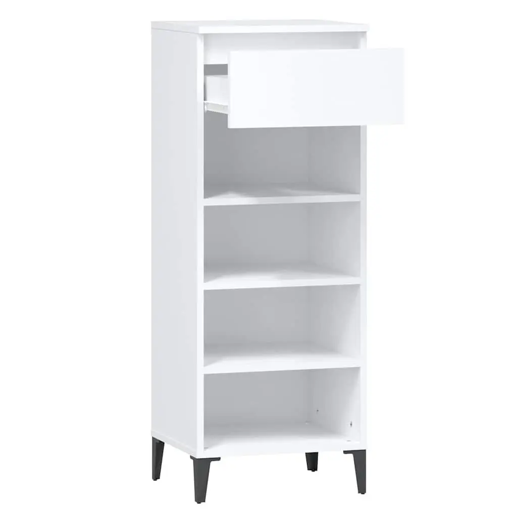 Shoe Storage Cabinet White Engineered Wood 40x36x105cm Metal Frame with Drawer