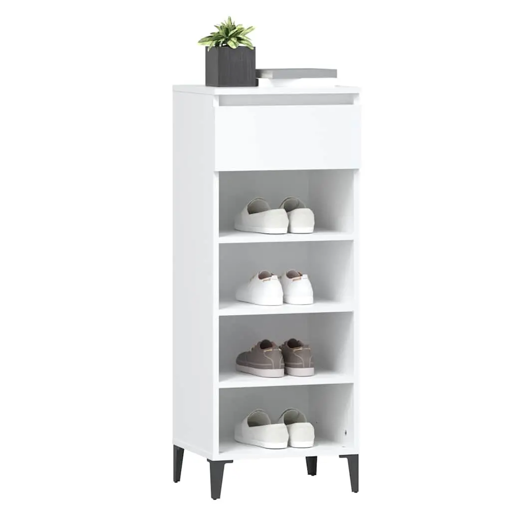 Shoe Storage Cabinet White Engineered Wood 40x36x105cm Metal Frame with Drawer