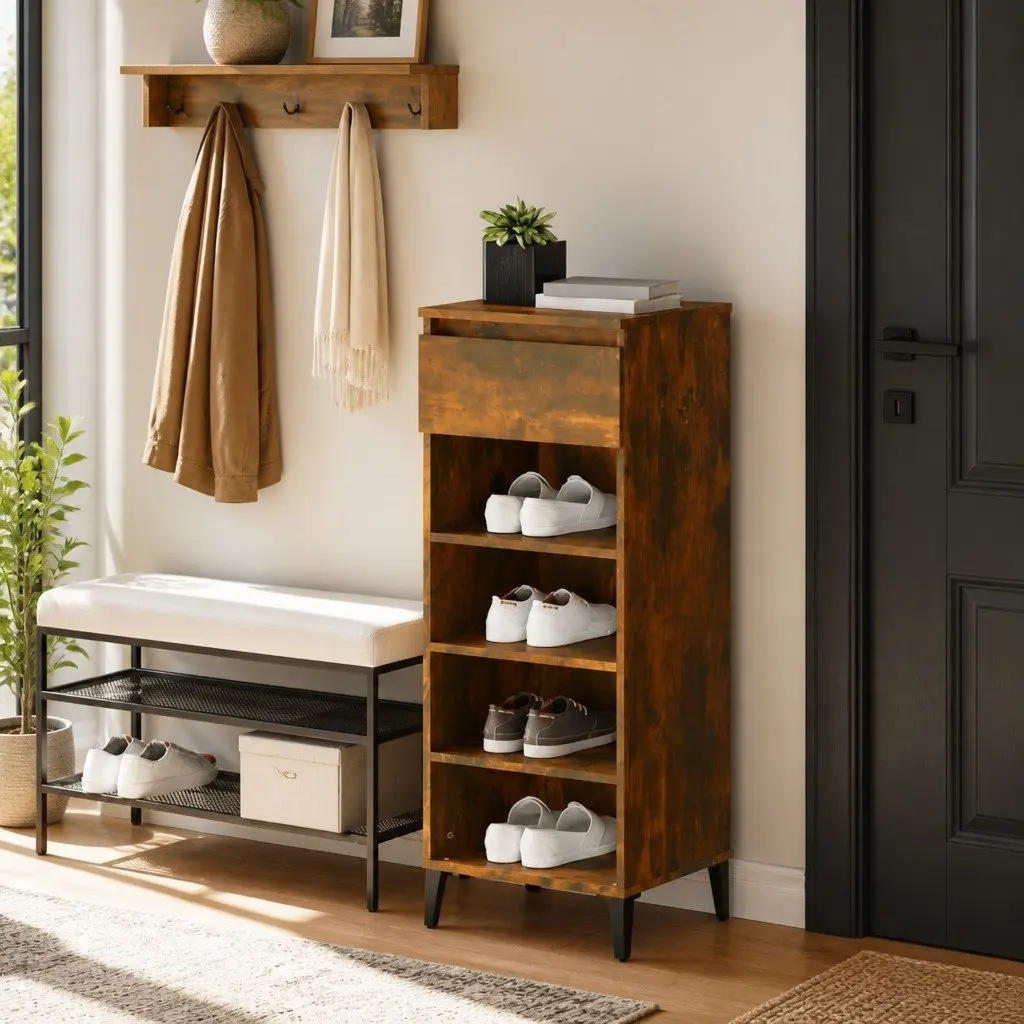 Shoe Rack Storage Cabinet Engineered Wood Smoked Oak Brown 40x36x105cm