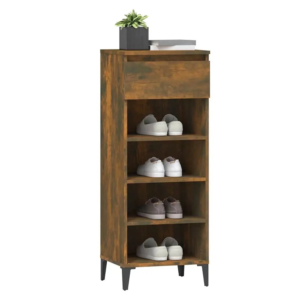 Shoe Rack Storage Cabinet Engineered Wood Smoked Oak Brown 40x36x105cm