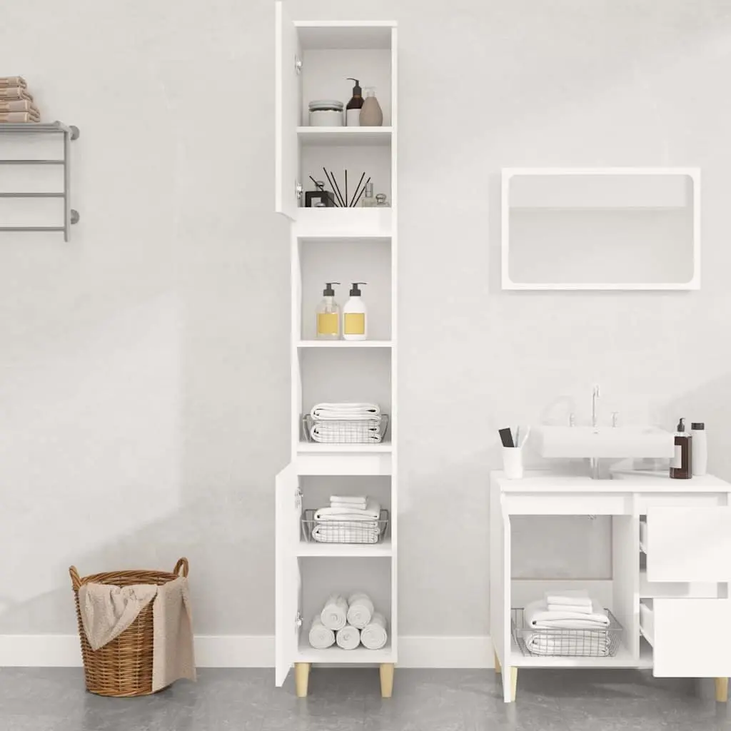 Bathroom Vanity Cabinet White Storage Unit 6 Compartments 2 Doors Engineered