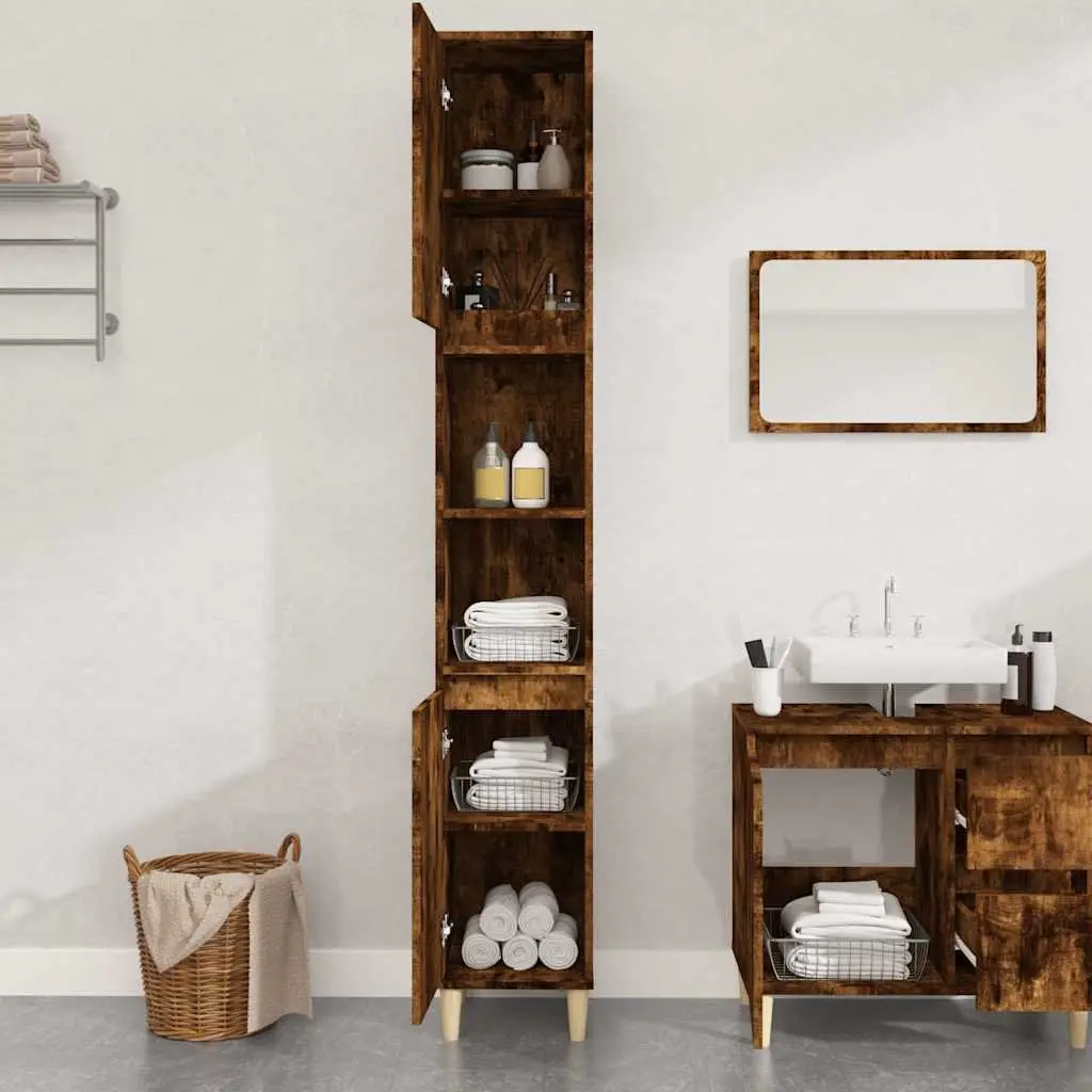 Bathroom Vanity Cabinet Storage Unit Engineered Wood Brown 30x30x190 cm