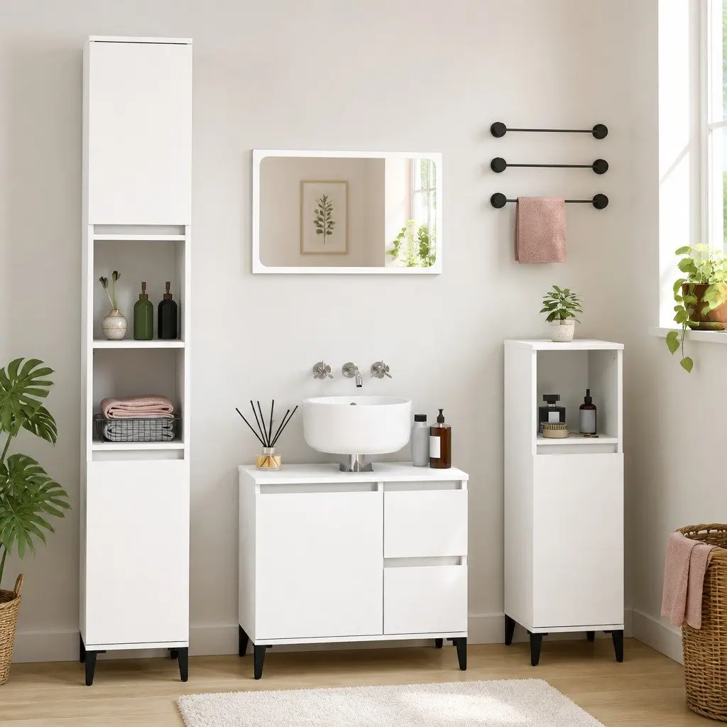 Bathroom Cabinet White Engineered Wood 30x30x190 cm