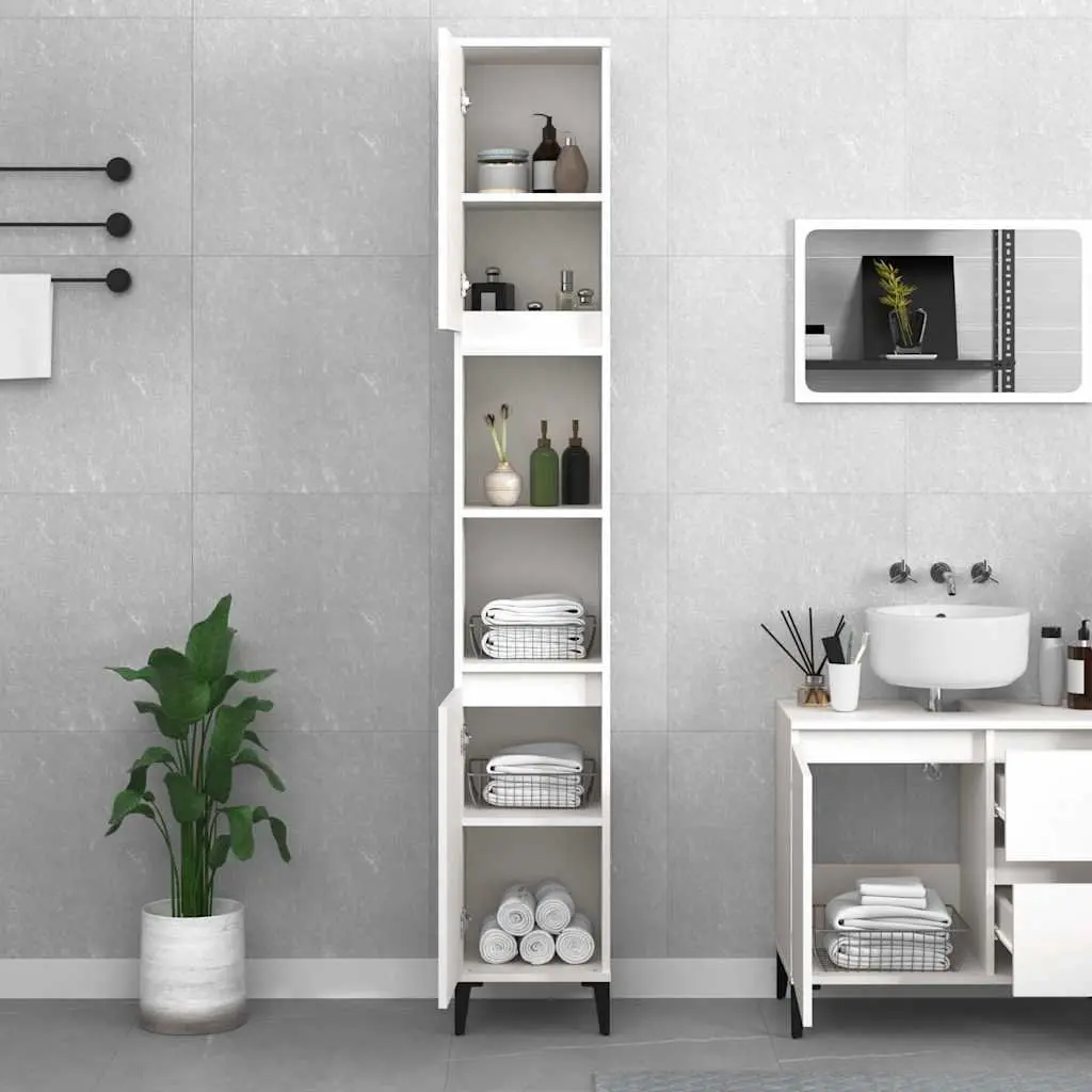 Bathroom Cabinet White Engineered Wood 30x30x190 cm
