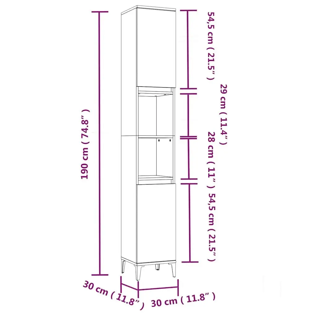 Bathroom Cabinet White Engineered Wood 30x30x190 cm