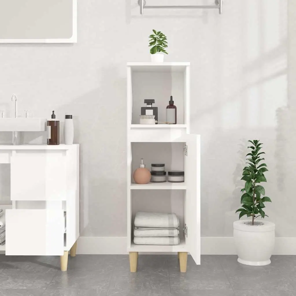 Bathroom Vanity Cabinet White High Gloss Engineered Wood 30 x 30 x 100 cm