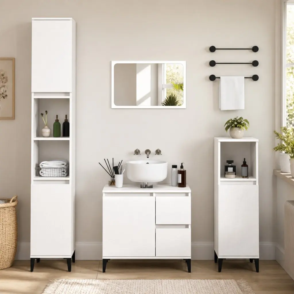 Bathroom Vanity Cabinet White Storage Unit Engineered Wood 30x30x100cm