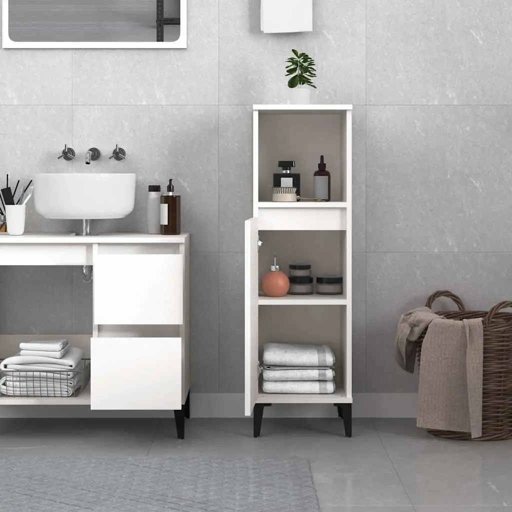 Bathroom Vanity Cabinet White Storage Unit Engineered Wood 30x30x100cm