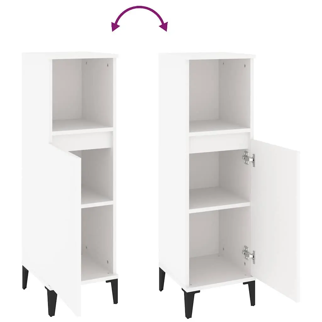 Bathroom Vanity Cabinet White Storage Unit Engineered Wood 30x30x100cm