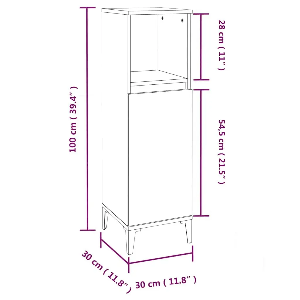 Bathroom Vanity Cabinet White Storage Unit Engineered Wood 30x30x100cm