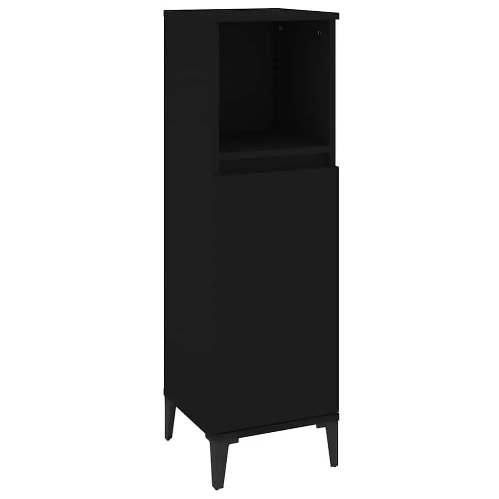 Bathroom Cabinet Black Engineered Wood Storage Unit 30x30x100cm